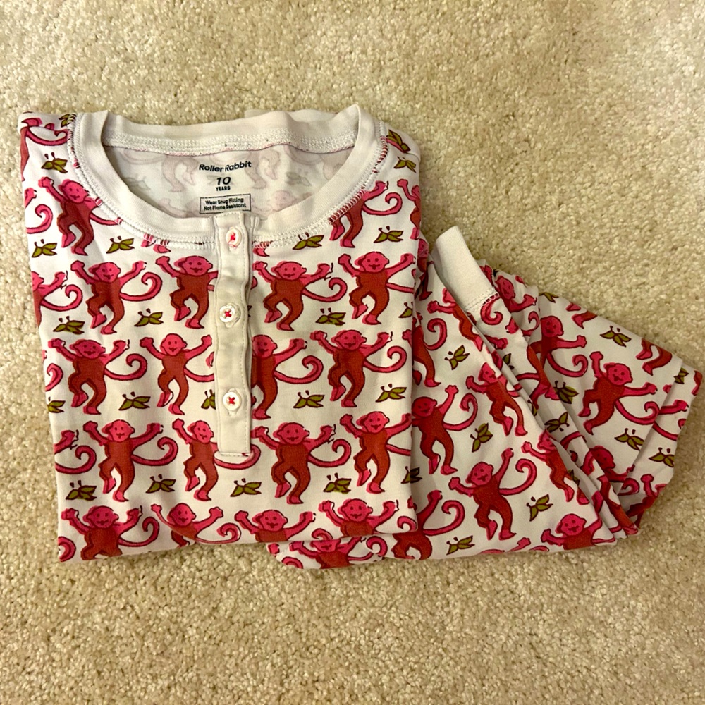 Super cute, pink, monkey, roller rabbit, girls, pajamas 🩷